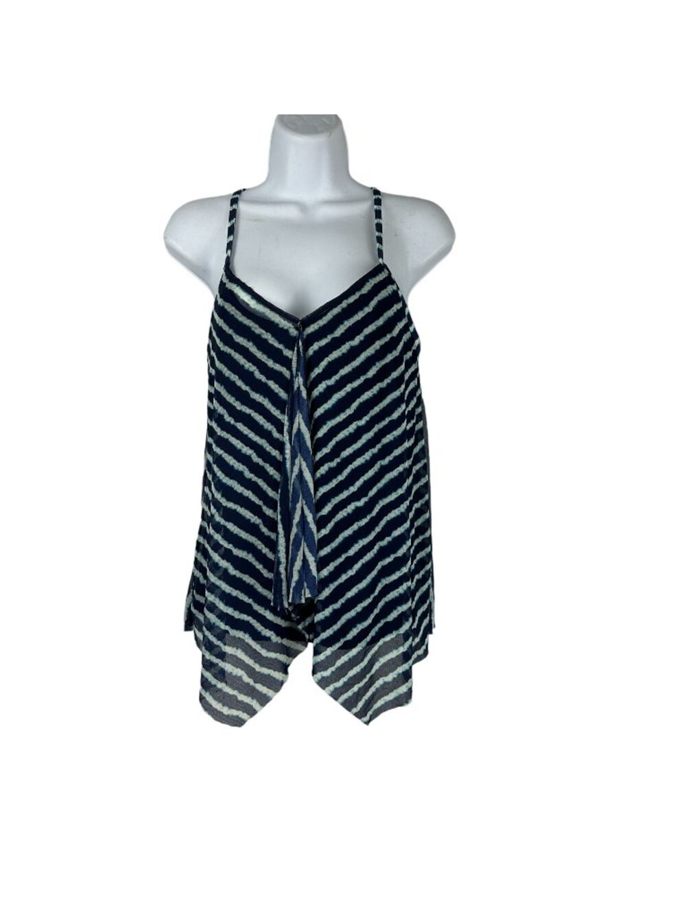Beach House Womens Tankini Top Navy Striped Size 6 Adjustable Straps Swim